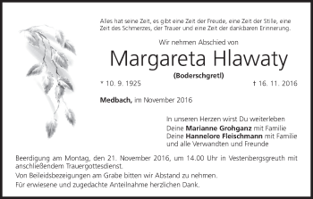 Anzeige von Margareta Hlawaty von MGO