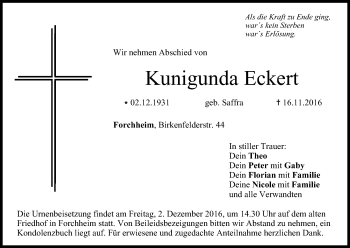 Anzeige von Kunigunda Eckert von MGO