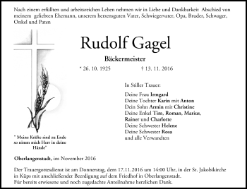 Anzeige von Rudolf Gagel von MGO