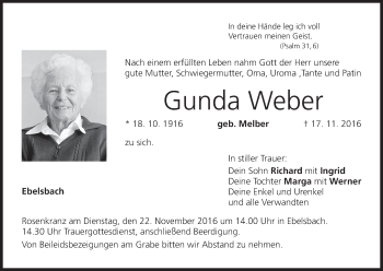 Anzeige von Gunda Weber von MGO