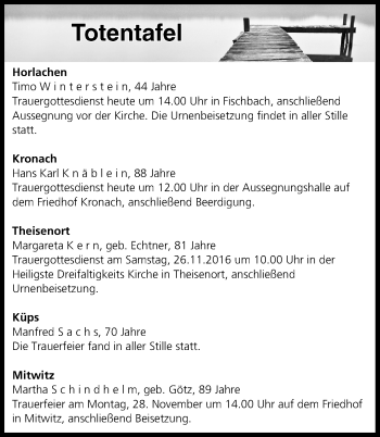 Anzeige von Totentafel vom 25.11.2016 von MGO
