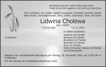 Anzeige von Lidwina Cholewa von MGO