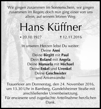 Anzeige von Hans Küffner von MGO