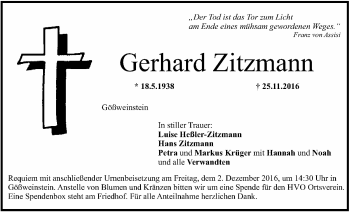Anzeige von Gerhard Zitzmann von MGO