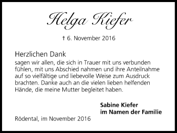 Anzeige von Helga Kiefer von MGO