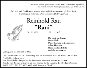 Anzeige von Reinhold Rau von MGO