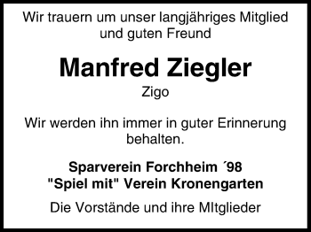 Anzeige von Manfred Ziegler von MGO
