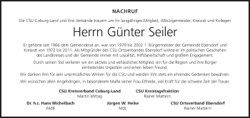 Anzeige von Günter Seiler von MGO