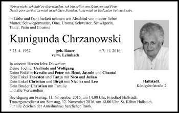 Anzeige von Kunigunda Chrzanowski von MGO