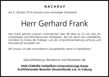 Anzeige von Gerhard Frank von MGO