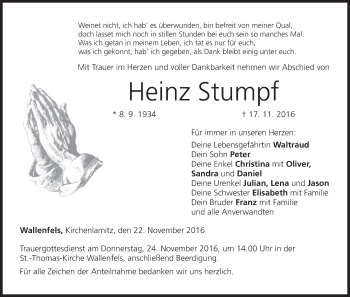Anzeige von Heinz Stumpf von MGO