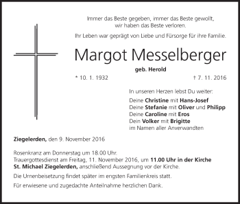 Anzeige von Margot Messelberger von MGO