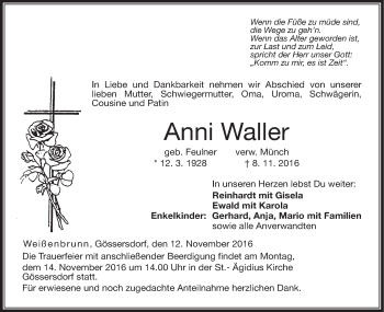 Anzeige von Anni Waller von MGO