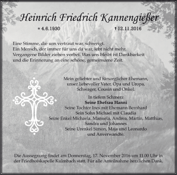 Anzeige von Heinrich Friedrich Kannengießer von MGO