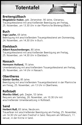 Anzeige von Totentafel vom 24.11.2016 von MGO