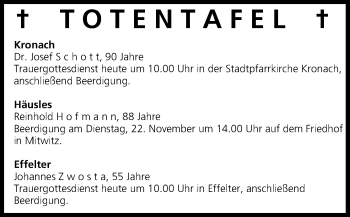 Anzeige von Totentafel vom 19.11.2016 von MGO