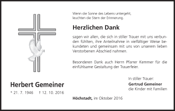 Anzeige von Herbert Gemeiner von MGO