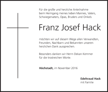 Anzeige von Franz Josef Hack von MGO