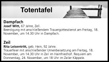 Anzeige von Totentafel vom 18.11.2016 von MGO