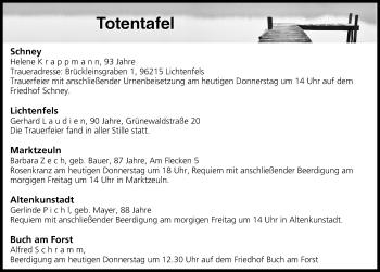 Anzeige von Totentafel vom 10.11.2016 von MGO