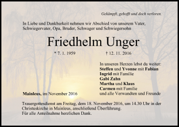 Anzeige von Friedhelm Unger von MGO