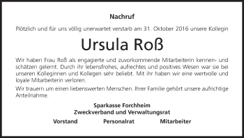 Anzeige von Ursula Roß von MGO Anzeige von Ursula Roß von MGO
