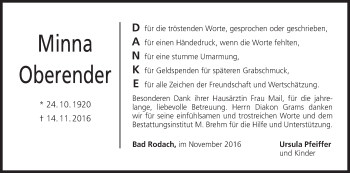 Anzeige von Minna Oberender von MGO