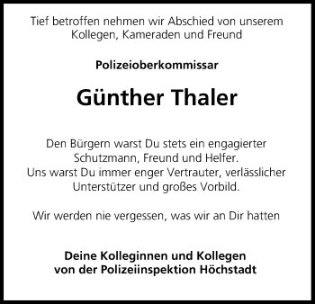 Anzeige von Günther Thaler von MGO