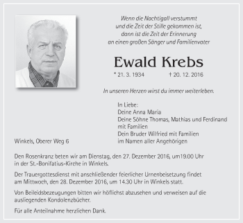 Anzeige von Ewald Krebs von MGO