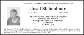 Anzeige von Josef Siebenhaar von MGO