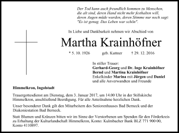 Anzeige von Martha Krainhöfner von MGO