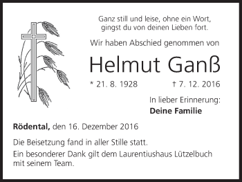 Anzeige von Helmut Ganß von MGO