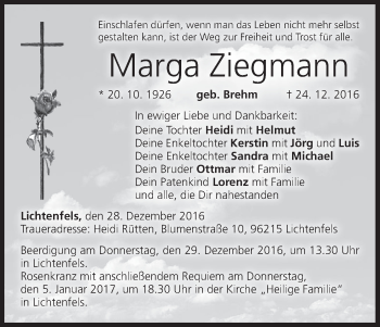 Anzeige von Marga Ziegmann von MGO