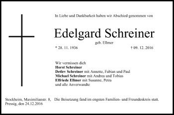Anzeige von Edelgard Schreiner von MGO