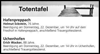 Anzeige von Totentafel vom 21.12.2016 von MGO