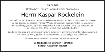 Anzeige von Kaspar Röckelein von MGO