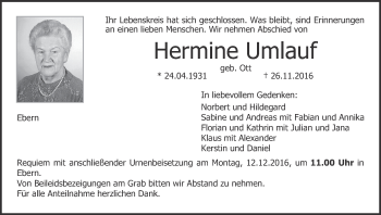 Anzeige von Hermine Umlauf von MGO