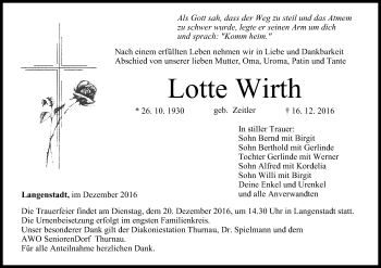 Anzeige von Lotte Wirth von MGO