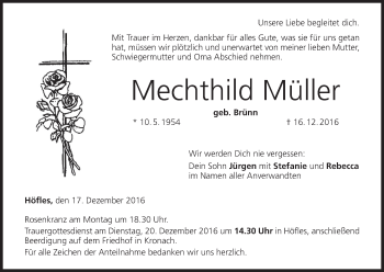 Anzeige von Mechthild Müller von MGO