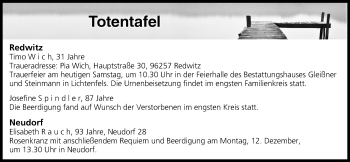 Anzeige von Totentafel vom 10.12.2016 von MGO