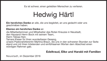 Anzeige von Hedwig Härtl von MGO