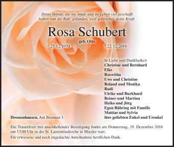 Anzeige von Rosa Schubert von MGO