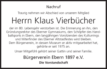 Anzeige von Klaus Vierbücher von MGO