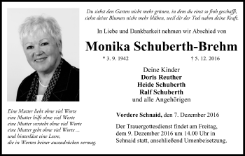 Anzeige von Monika Schuberth-Brehm von MGO