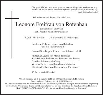 Anzeige von Leonore Freifrau von Rotenhan von MGO