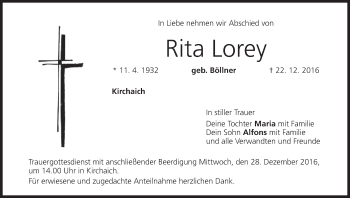 Anzeige von Rita Lorey von MGO