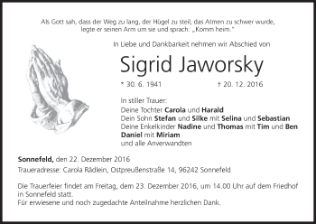 Anzeige von Sigrid Jaworsky von MGO