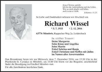Anzeige von Richard Wissel von MGO