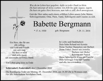 Anzeige von Babette Bergmann von MGO