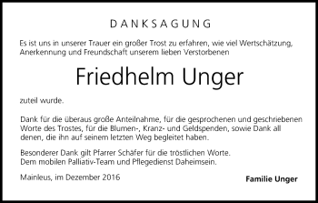 Anzeige von Friedhelm Unger von MGO